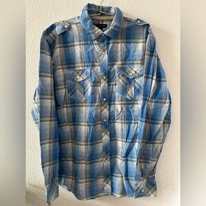 I.N.C Blue Plaid Men's Shirt size M